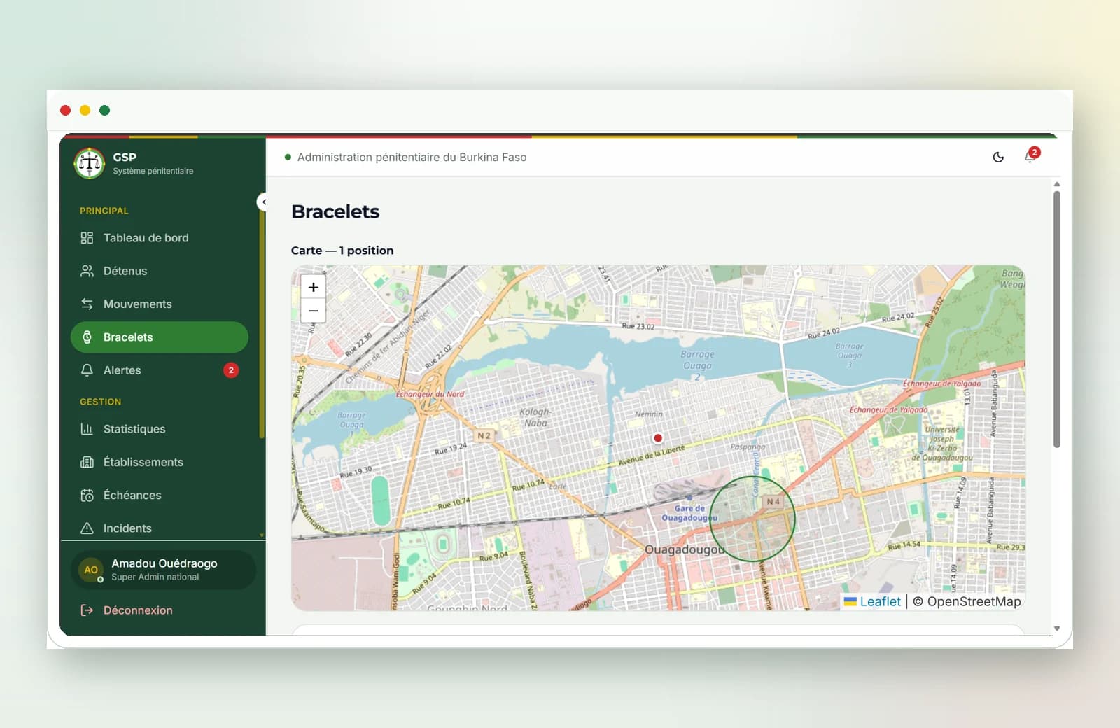 Surveillance électronique — suivi des bracelets dans SYPEN-BF